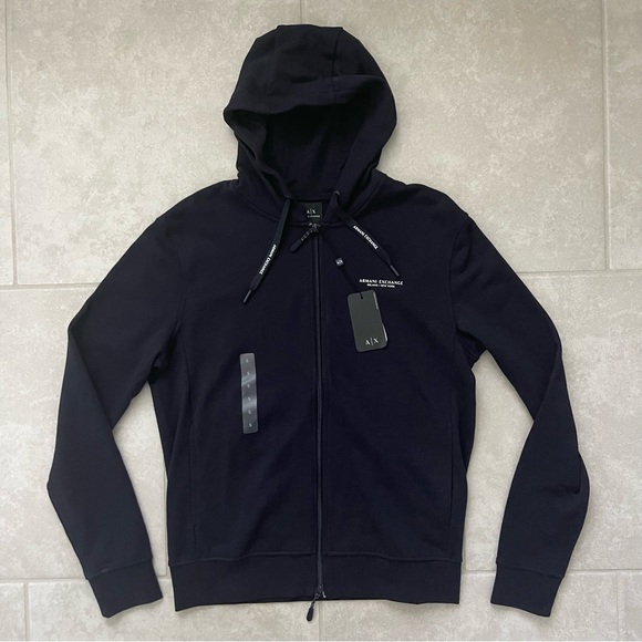 Armani Exchange Men Milano New York Zip-Up Cotton Hoodie, Black Small NEW - Picture 1 of 13
